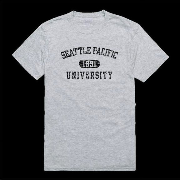 Seattle Pacific University Falcons Distressed Arch College T-Shirt, Heather Grey - Medium