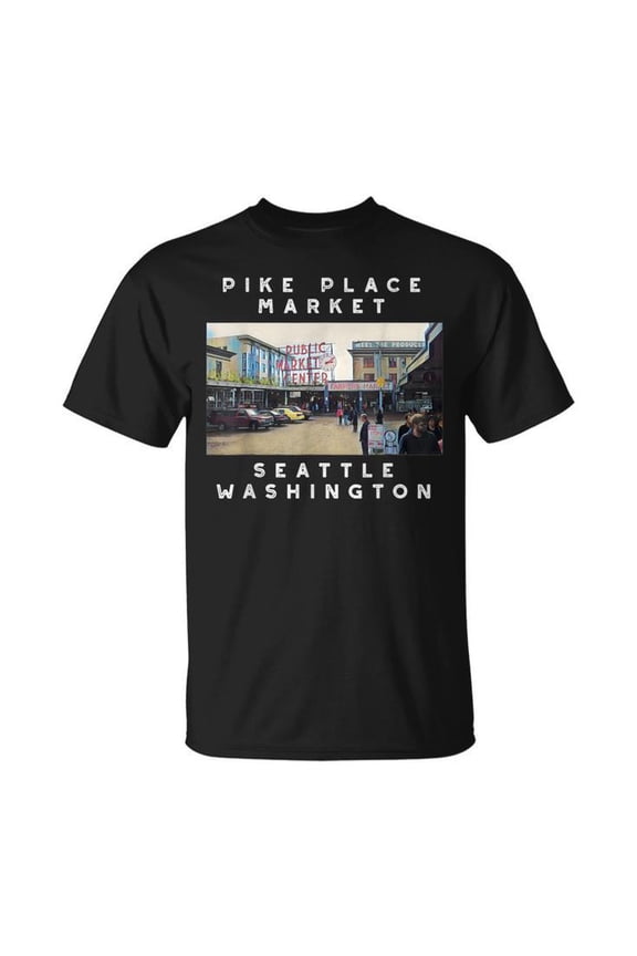 Seattle Pike Place Market Image T-Shirt BLACK Unisex S-5XL Hot Trending Shirt, Vintage Birthday Gift