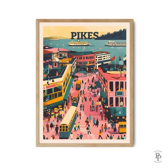 Seattle Pike Place Market Vintage Coffee Lover Wall Art, Unframed Canvas 8x10in