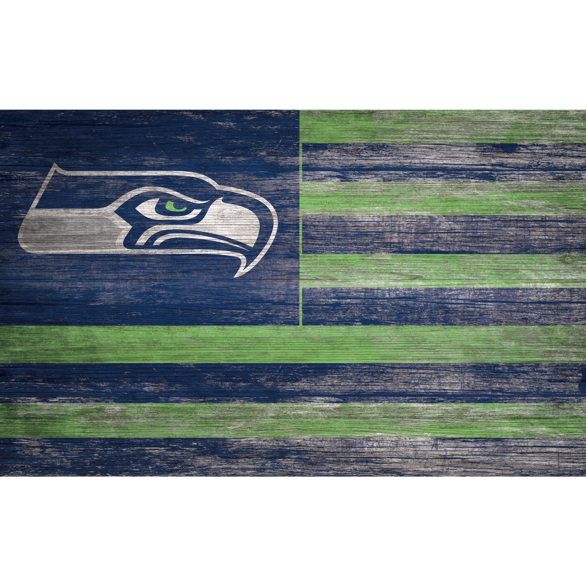 Weathered Blue and Green Wooden Patriotic Flag Art Print