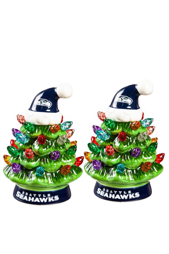 Seattle Seahawks 2-Pack 4" Ceramic LED Christmas Tree Set