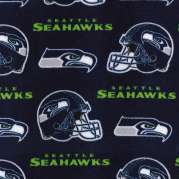 Seattle Seahawks 58" 100% Polyester Fleece Logo Sports Sewing & Craft Fabric 10 yd By the Bolt, Blue, White and Green