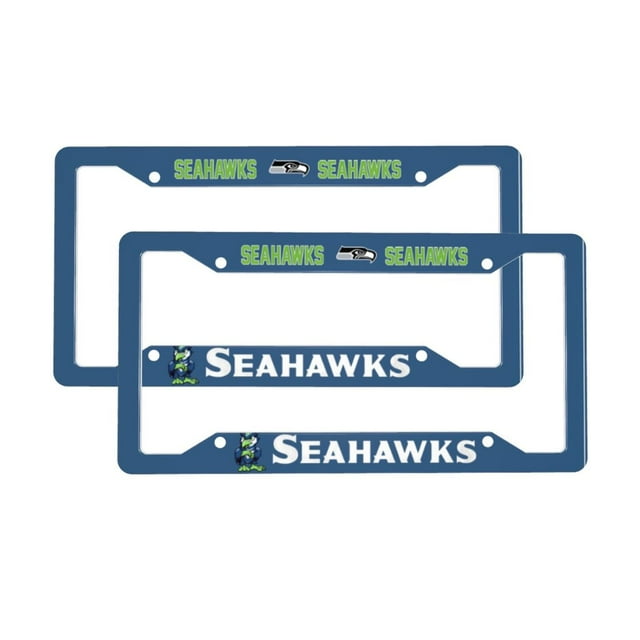 Seahawks Aluminum License Plate Frame Four-Hole License Plate Frame (one pair) 12 Inches x 6 Inches Sun-Proof and Rust-Free Suitable For Cars/Trucks/SUVs