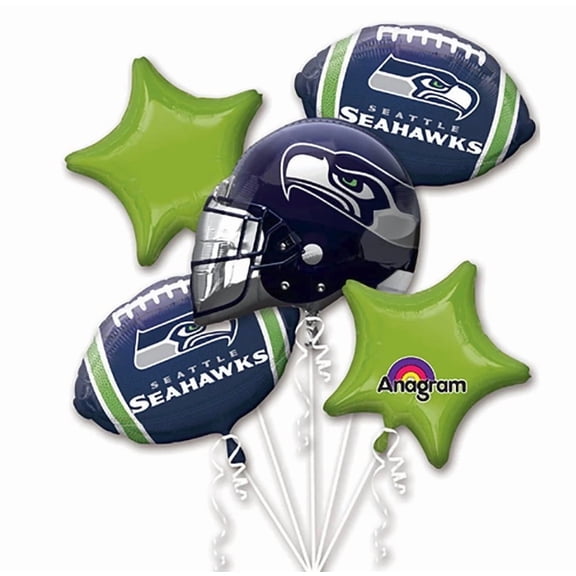 GUARANTEED Before 2/7 Super Bowl Seattle Seahawks Football Helmet 5 Piece Bouquet Foil Balloon Pack