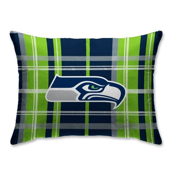 Seattle Seahawks Plaid Plush Sherpa Bed Pillow - Blue