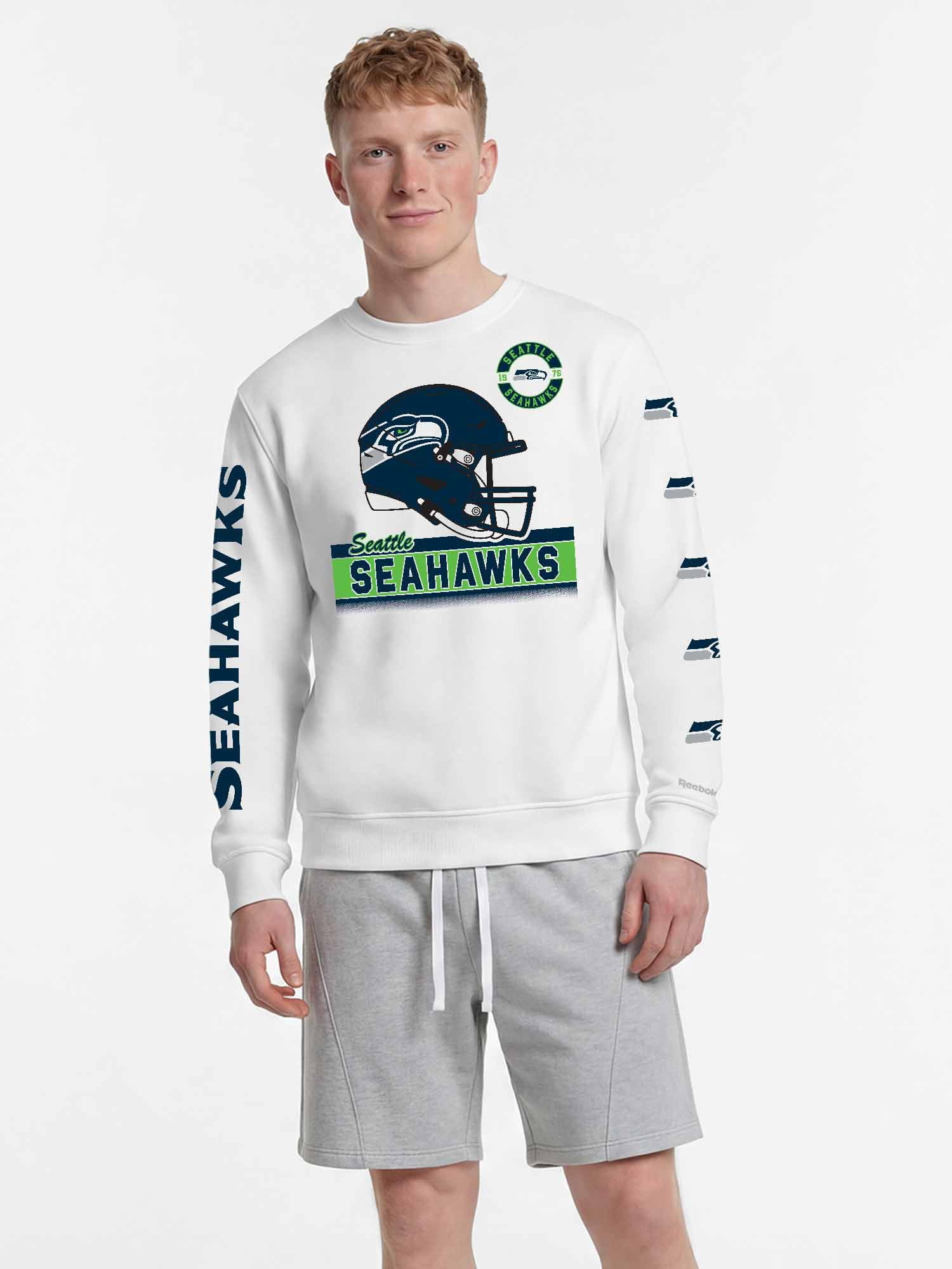 Seattle Seahawks Reebok Mens White Crew Sweatshirt