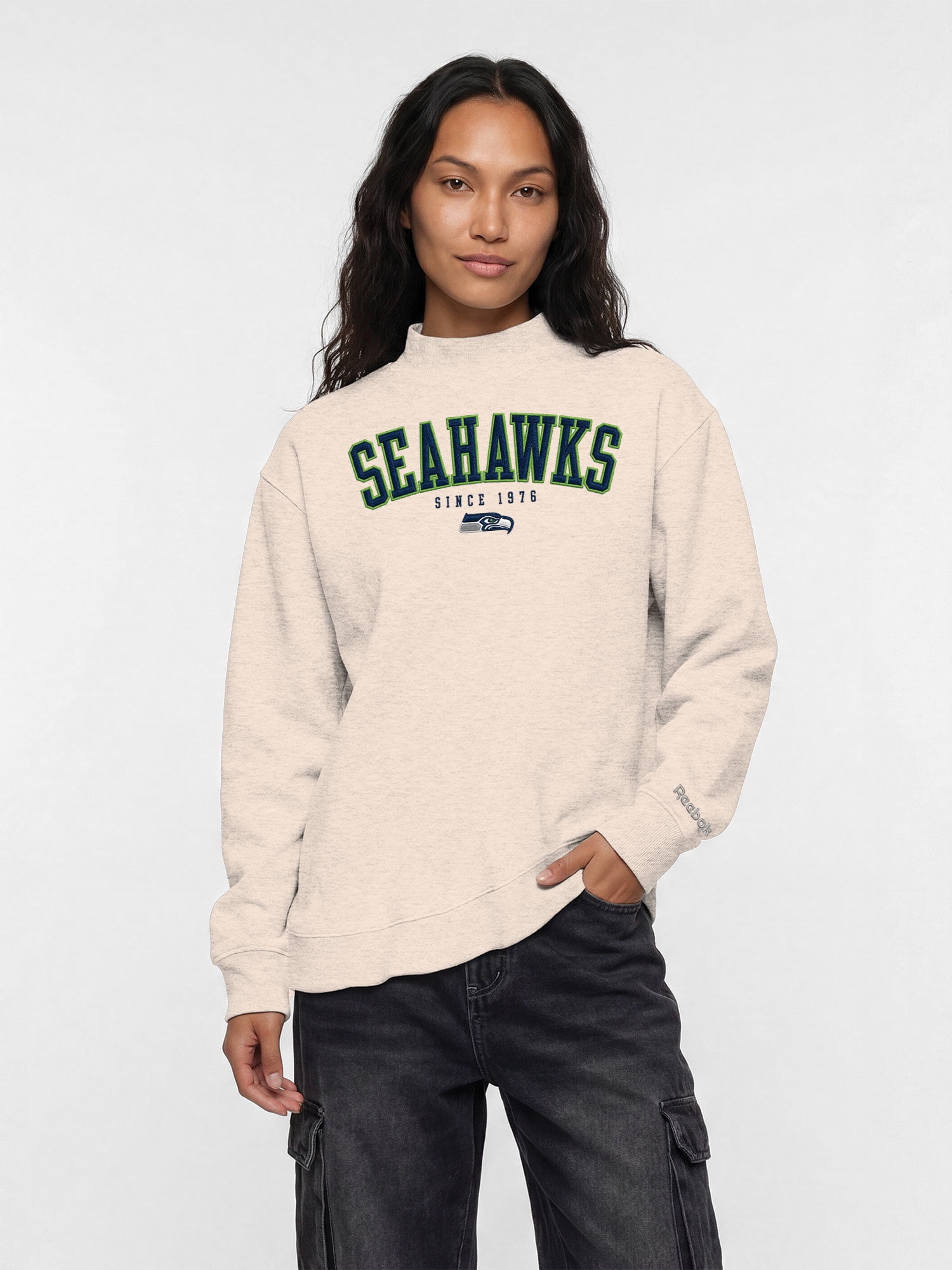 Seattle Seahawks Reebok Womens Oat Mock Neck Oversized Tunic Sweatshirt