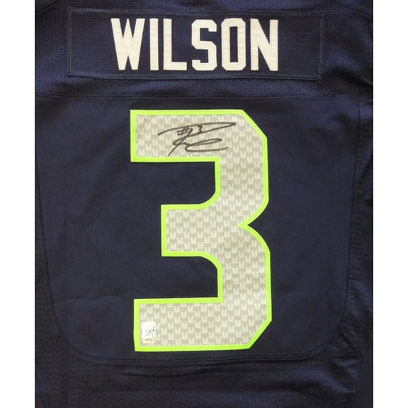 Seattle Seahawks Russell Wilson Autographed Blue Nike Elite Jersey Size 48 RW Holo 60976