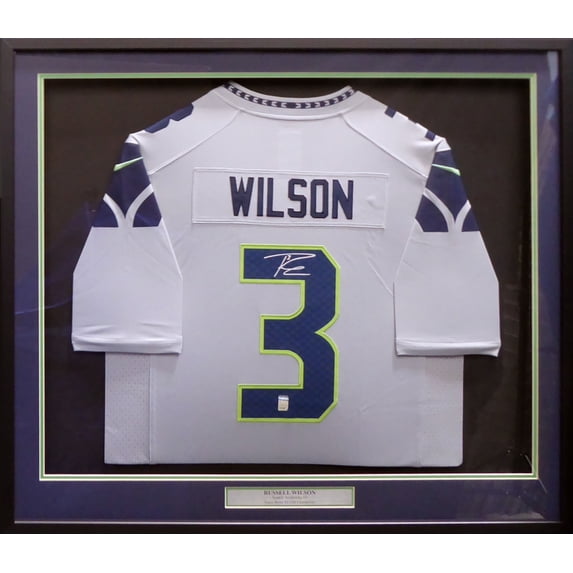 Seattle Seahawks Russell Wilson Autographed Framed Gray Nike Twill Jersey RW Holo 185069