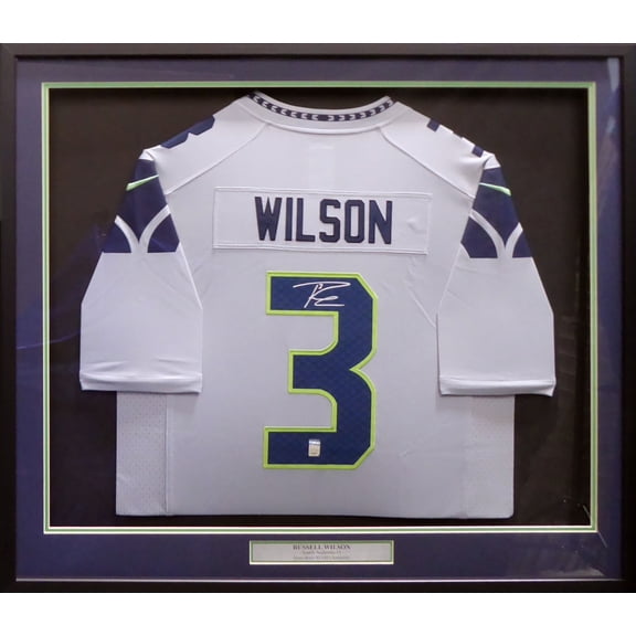 Seattle Seahawks Russell Wilson Autographed Framed Gray Nike Twill Jersey RW Holo 185069