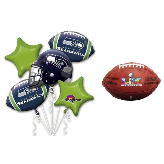 Seattle Seahawks Super Bowl LX Champions Football Helmet 6 Piece Bouquet Foil Balloon Pack
