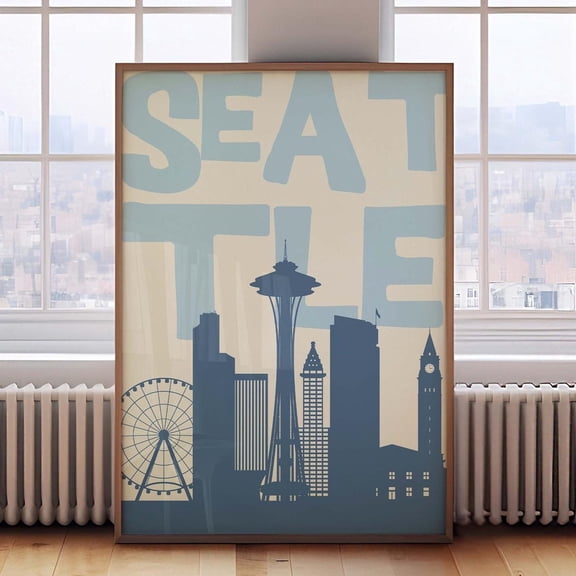 Seattle Skyline Art Print: Minimalist Space Needle Poster UNFRAMED PAPER POSTER, Home Decor, Vintage Gift, Living Room Dercor
