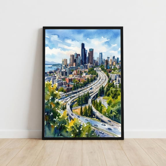 Seattle Skyline Art Print, Pacific Northwest Travel Poster, Poster Only