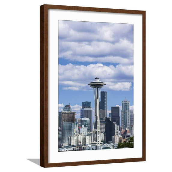 Art.com Seattle Skyline Photographic Print by Rob Tilley, Brown Frame Wall Art, 21" x 29"