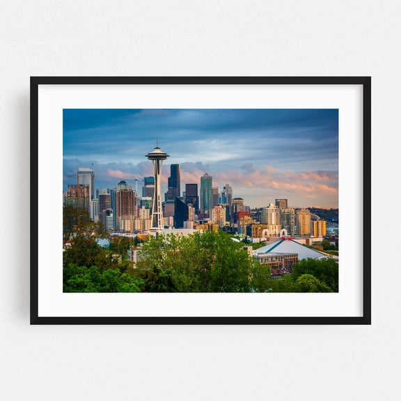 Seattle Skyline from Kerry Park - Seattle Washington Photography Skyline City Architecture Travel Poster Modern Art Scenic Black Framed Wall Art Print 8 x 10 inches
