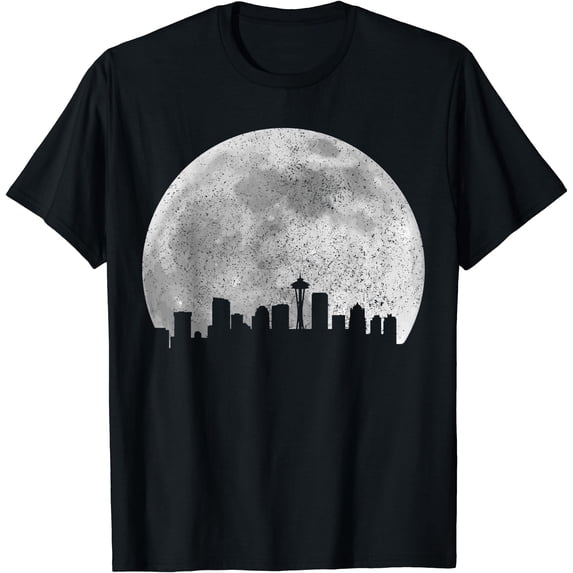 Moon Status Seattle Skyline Moon Vintage Seattle Classic Theme Everyday Message T ...