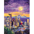thumbnail image 1 of Seattle Skyline Night Canvas Painting/Wall Art， Perfect for Living Room， Bedroom， Office， Kitchen， and Hotel Decoration., 1 of 8