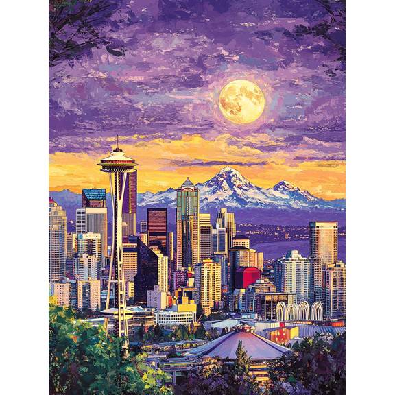 Seattle Skyline Night Canvas Painting/Wall Art Perfect for Living Room Bedroom Office Kitchen and Hotel Decoration.