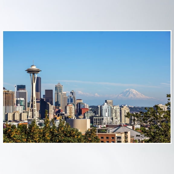 Seattle Skyline Poster Wall Art, Modern Wall Decor, 12x18 UNFRAMED