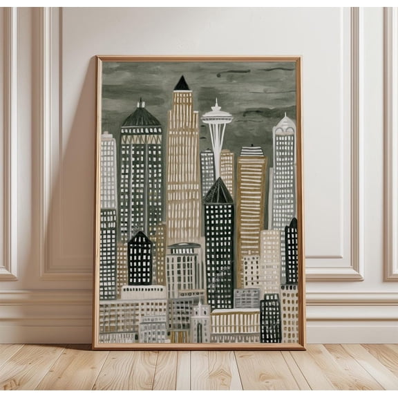 Seattle Skyline Print Modern Art, Unframed Paper Print