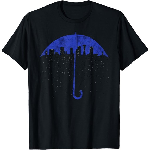 Seattle Skyline Rain Umbrella Graphic T Shirt Beautiful mens t shirt，black，women，funny，misfits，men，journey