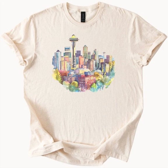 Seattle Skyline Shirt Colorful City Graphic Space Needle Tee Size S-5Xl Heygategoo Tee