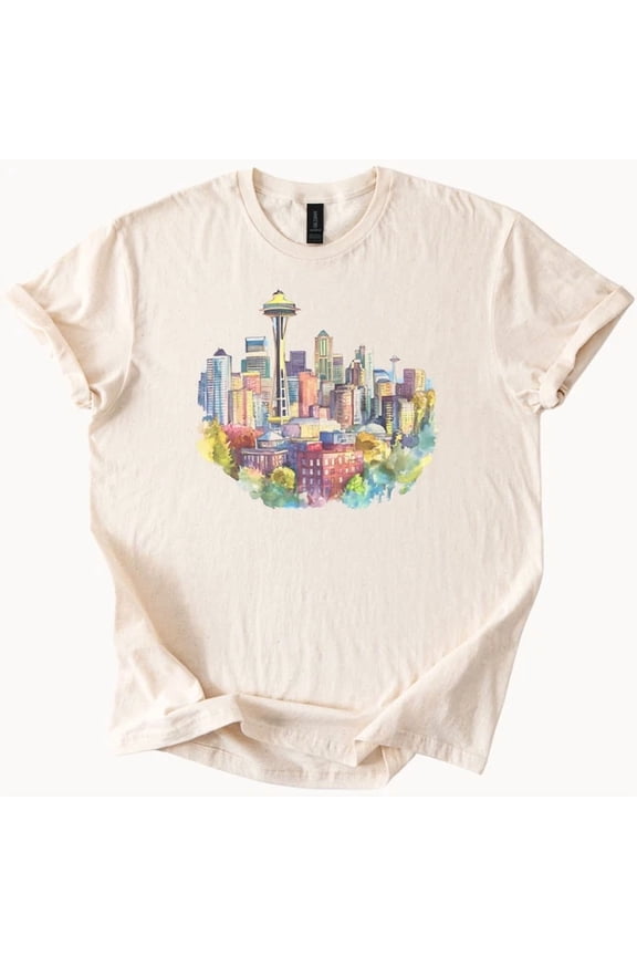 Seattle Skyline Shirt Colorful City Graphic Space Needle Tee Size S-5Xl Heygategoo Tee