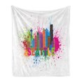 thumbnail image 1 of Seattle Skyline Soft Flannel Fleece Throw Blanket, Contemporary Lettering City Artwork in Colorful Paint Blobs Modern Print, Cozy Plush for Indoor and Outdoor Use, 60" x 80", Multicolor, by Ambesonne, 1 of 6