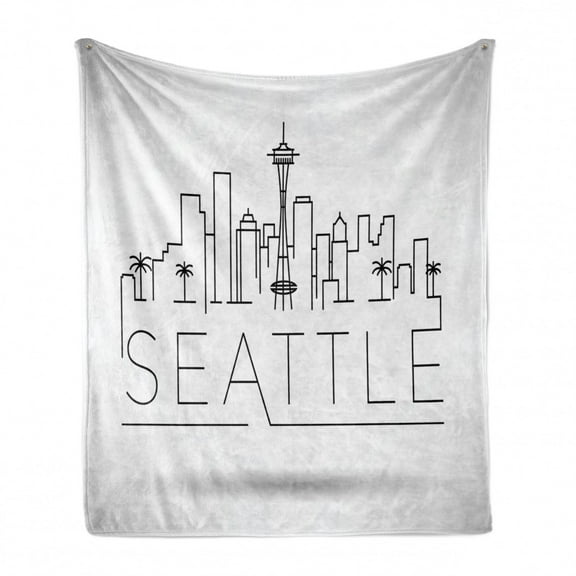 Seattle Skyline Soft Flannel Fleece Throw Blanket, Drawing of Buildings and the Needle Space Lettering, Cozy Plush for Indoor and Outdoor Use, 50" x 70", Charcoal Grey White, by Ambesonne