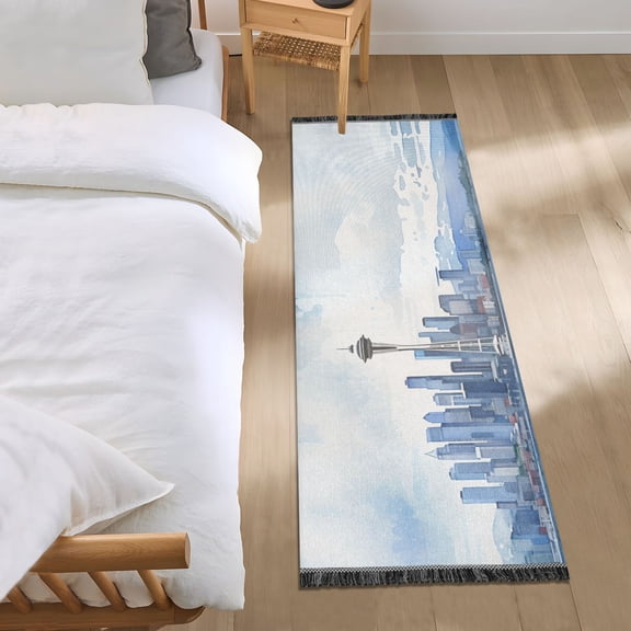 Seattle Skyline and Cloud Runner Area Rug 2x6 Soft Non-Slip Washable Bedside Carpet for Hallway Bedroom Living Room Home Decor