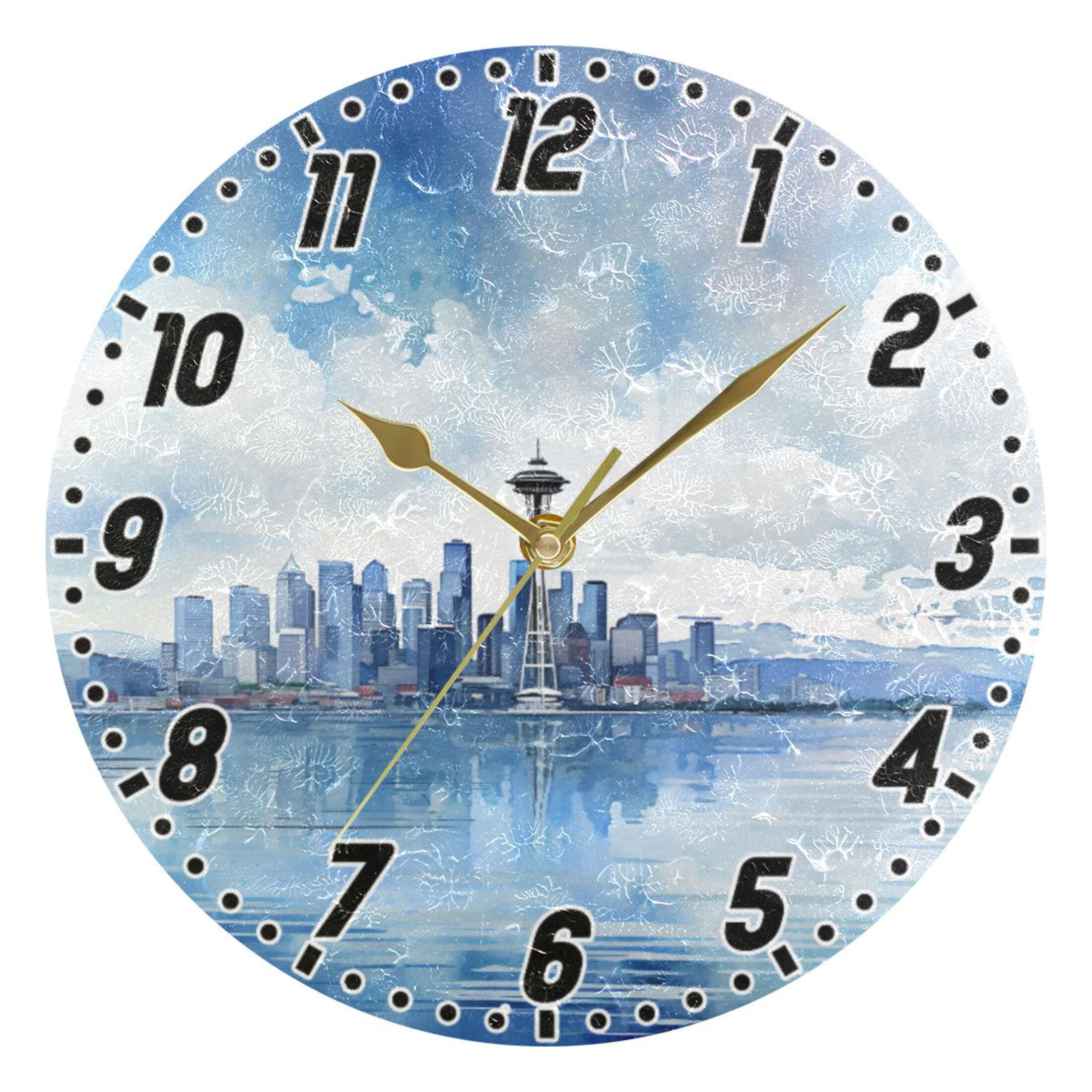 Seattle Skyline and Cloud Wall Clock 9.8 inch Battery Operated Clocks ...