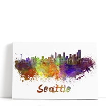 Seattle Skyline in Watercolor - Wrapped Canvas Print Wall Art | 18" W x 12" H