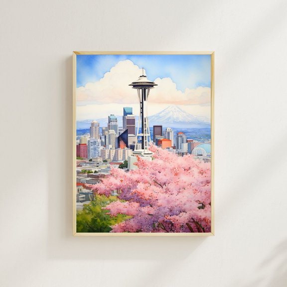 Seattle Space Needle Mount Rainier Travel Wall Art Living Gallery Display Accent Collection