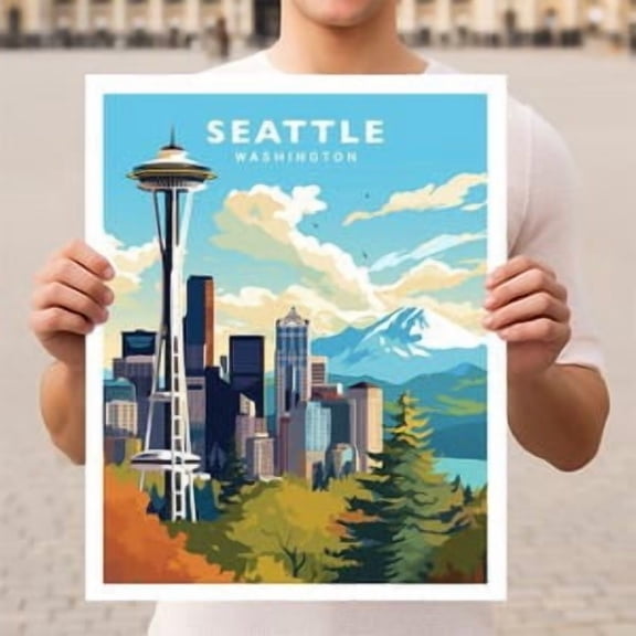 Seattle Space Needle Rainier Poster, Poster Home Decor, Poster Only