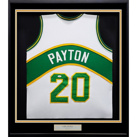 Seattle Supersonics Gary Payton Autographed Framed White Jersey "The Glove" JSA Stock #254173