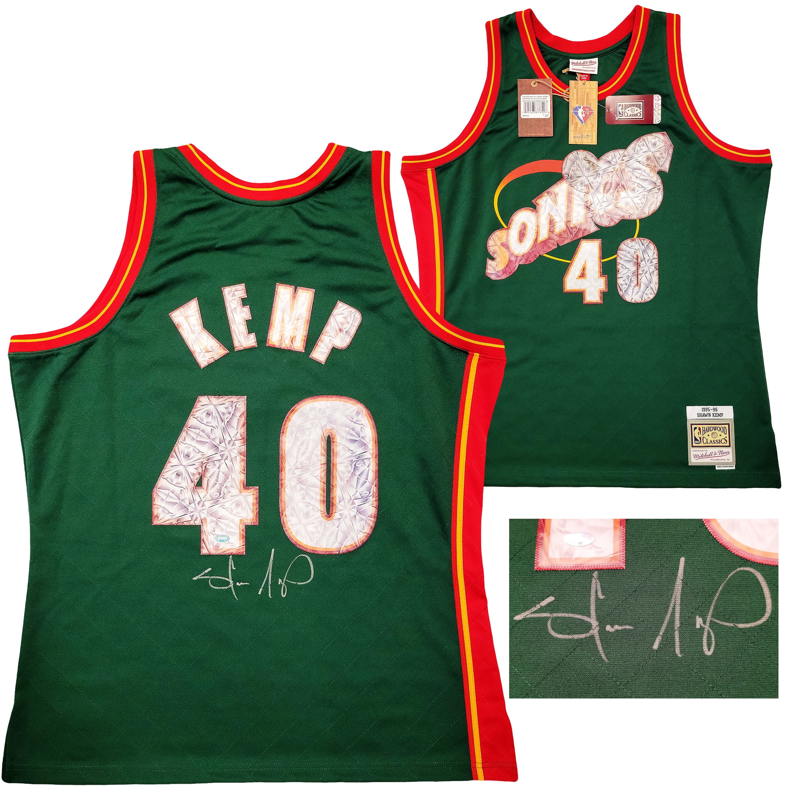Seattle Supersonics Shawn Kemp Autographed Green Authentic Mitchell & Ness Hardwood Classics Swingman Jersey NBA Top 75 Size XL MCS Holo 203427