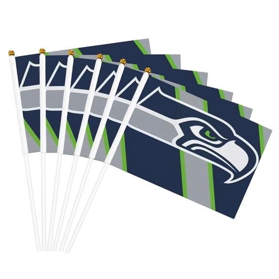 Seattle Team Double Sided Hand Waving Flag(Pack of 6), Spectator Hand Waving Flag, Fan Flag with Flagpole, Home, Party Decoration Flag, Mini Flag 5.5x8.2 Inch