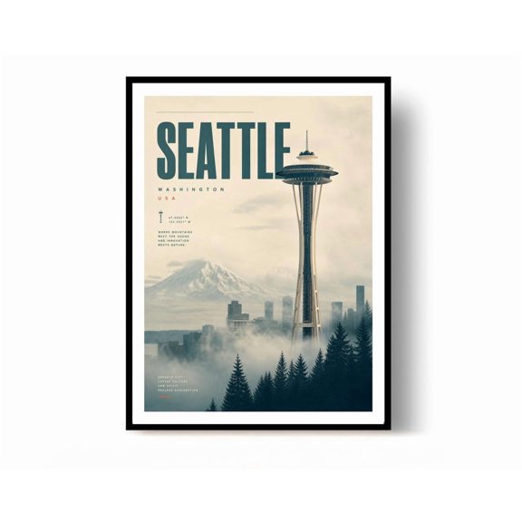 Seattle Travel Poster Print Usa Poster Wall Decor
