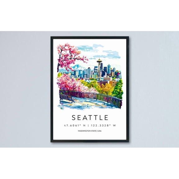 Seattle Travel Seattle Cityscape Seattle Souvenir Usa Accent Wall Decor Unframed Paper Print