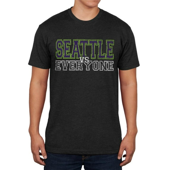 Seattle VS Everyone Vintage Distressed Mens Soft T Shirt Vintage Black LG
