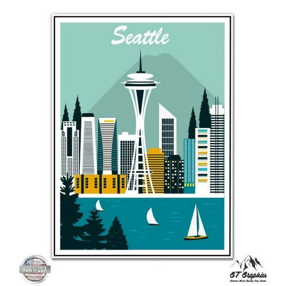 Seattle Vintage Travel Poster Style - 8" Vinyl Sticker - For Car Laptop I-Pad - Waterproof Decal