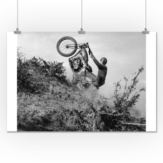 Seattle, WA - Man Riding Motorcycle - Post-Intelligencer Collection, Museum of History & Industry (24x36 Giclee Gallery Print, Wall Decor Travel Poster)