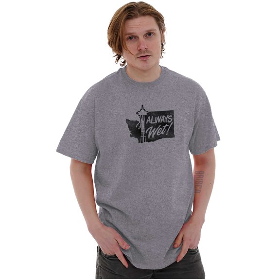 Seattle WA Space Needle Always Wet Men's Graphic T Shirt Tees Brisco Brands S