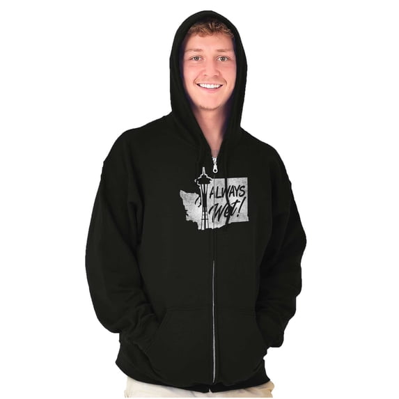 Seattle WA Space Needle Always Wet Unisex Fleece Graphic Zip Up Hoodie Brisco Brands 2X