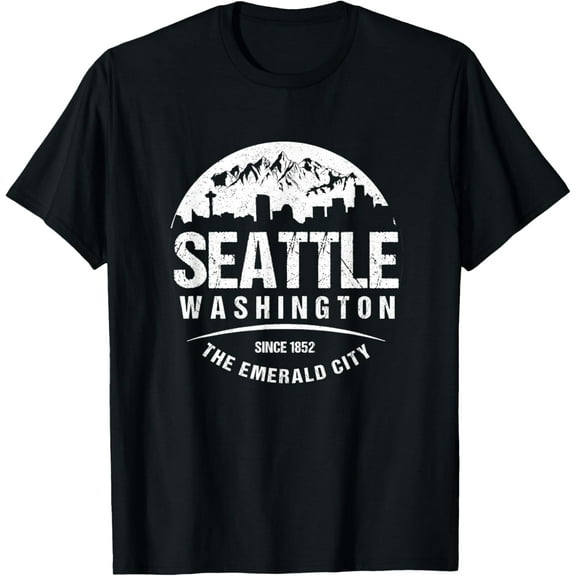 Seattle Washington City Skyline Grunge Art Retro Souvenir T-Shirt