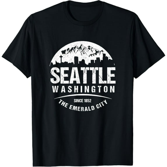Seattle Washington City Skyline Grunge Art Retro Souvenir T-Shirt