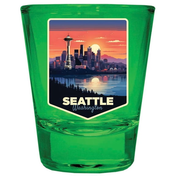 Seattle Washington Design A Souvenir Full Color 2 oz Round Shot Glass Green
