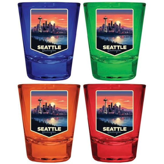 Seattle Washington Design A Souvenir Full Color 2 oz Round Shot Glass Multicolor (4-Pack)
