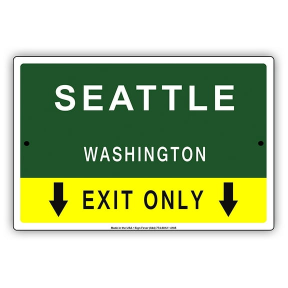 Seattle Washington Exit Only With Pointer Arrow Direction Way Road Signs Alert Caution Warning Aluminum Metal Sign 8"x12" Plate