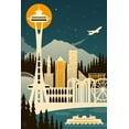 thumbnail image 1 of Seattle, Washington, Retro Skyline (no text) (9x12 Wall Art Print, Home Decor), 1 of 3